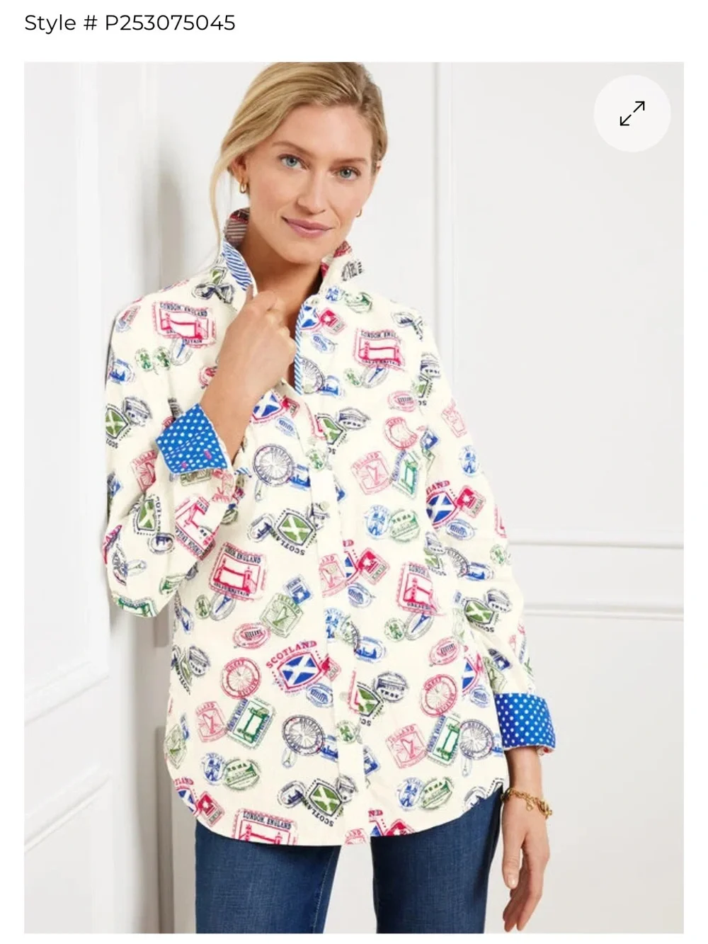 Talbots Modern Classic Shirt in Passport Stamps L - Picture 1 of 13
